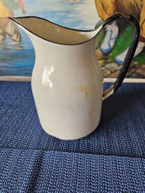 Vintage White Enamel Water Pitcher